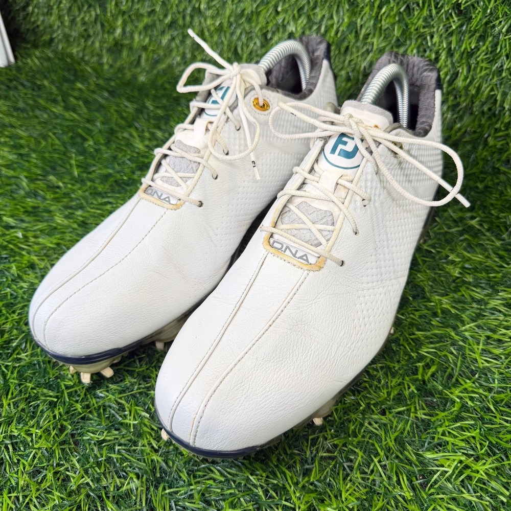 FootJoy DNA Golf Shoes Mens White Leather Cleated Spikes OptiFlex Athletic 53437